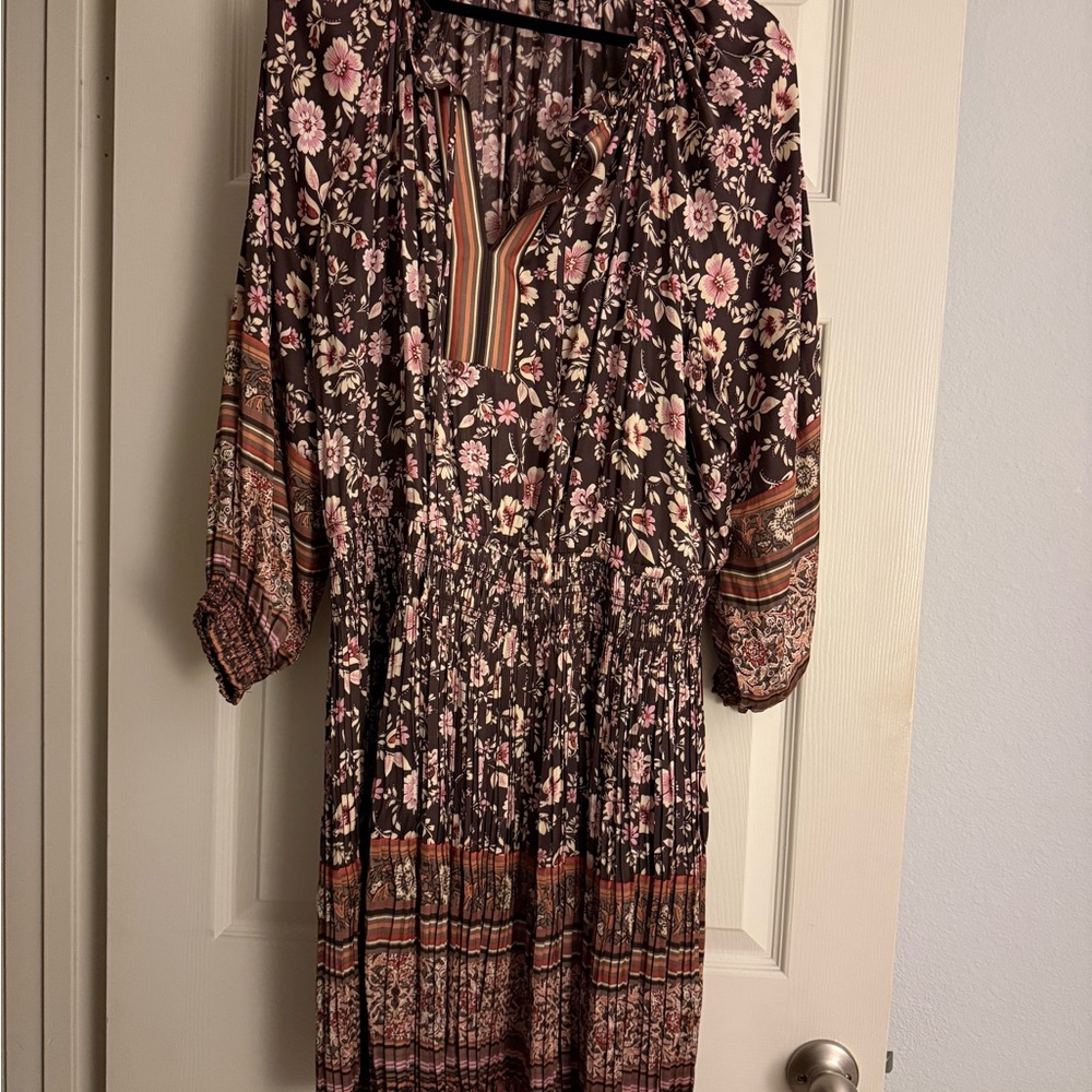 Current Air Floral Long Sleeve Dress - Pink and Brown